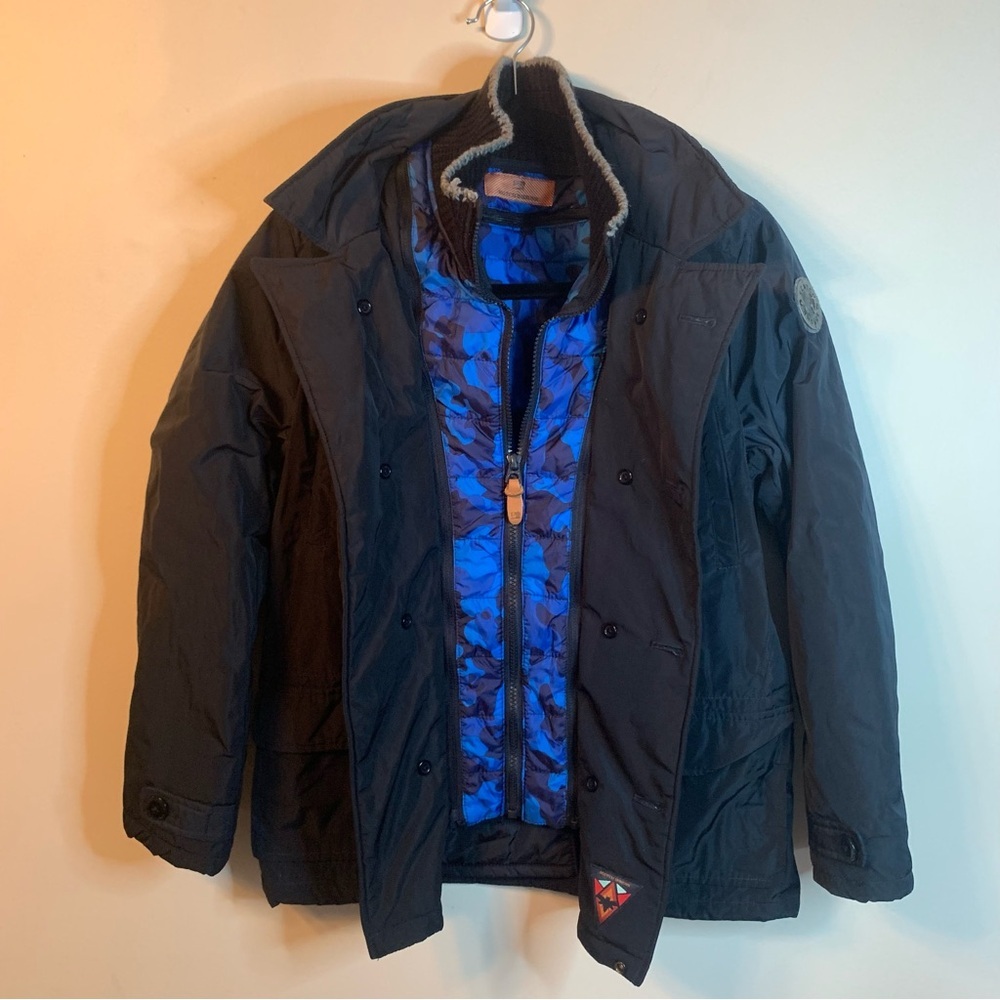 Scotch Shrunk Boy's Navy Insulated Camo Layered Jacket PeaCoat